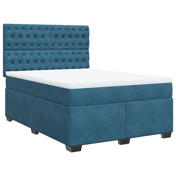 vidaXL Box Spring Bed with Mattress Blue 140x190 cm Velvet