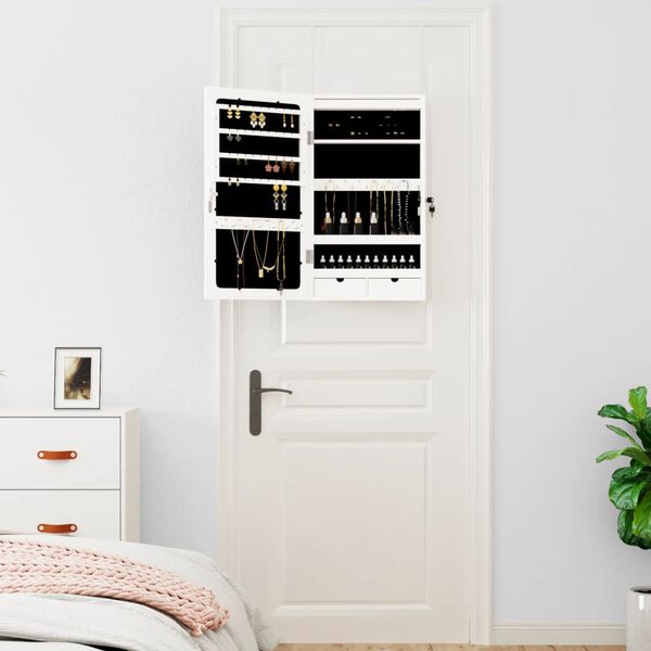 vidaXL Mirror Jewellery Cabinet with LED Lights Wall Mounted White