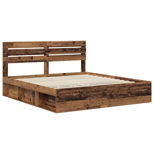 vidaXL Bed Frame with Headboard Old Wood 200 x 200 cm Solid Pine Wood