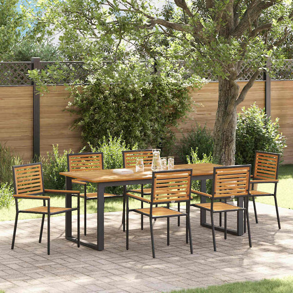 vidaXL Garden Dining Set 7 pcs Black Solid Acacia Wood