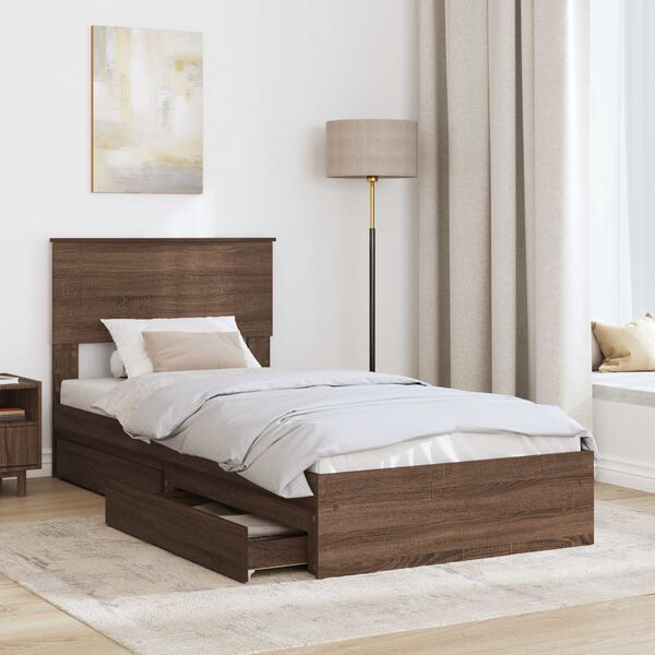 vidaXL Storage Bed with Drawer Brown Oak 75 x 190 cm Engineered Wood