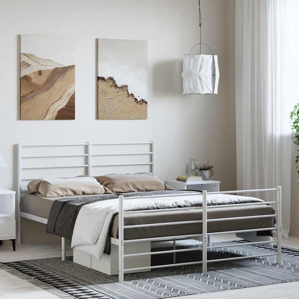 vidaXL Metal Bed Frame without Mattress with Footboard White 135x190cm