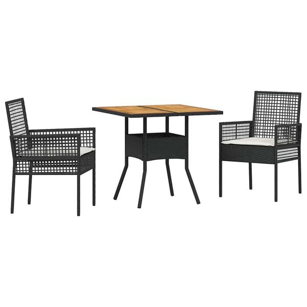 vidaXL Garden Dining Set 3 pcs Black Poly rattan