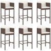 vidaXL 7 Piece Garden Bar Set with Cushions Brown Poly Rattan