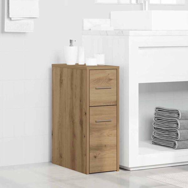 vidaXL Narrow Bathroom Cupboard with Wheels Artisian Oak Engineered Wood