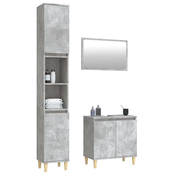 vidaXL 3 Piece Bathroom Furniture Set Concrete Grey Engineered Wood