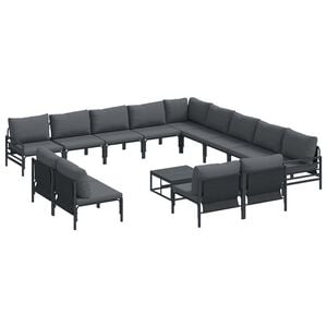 vidaXL Garden Sofa Set with Cushion 14 pcs Black Steel
