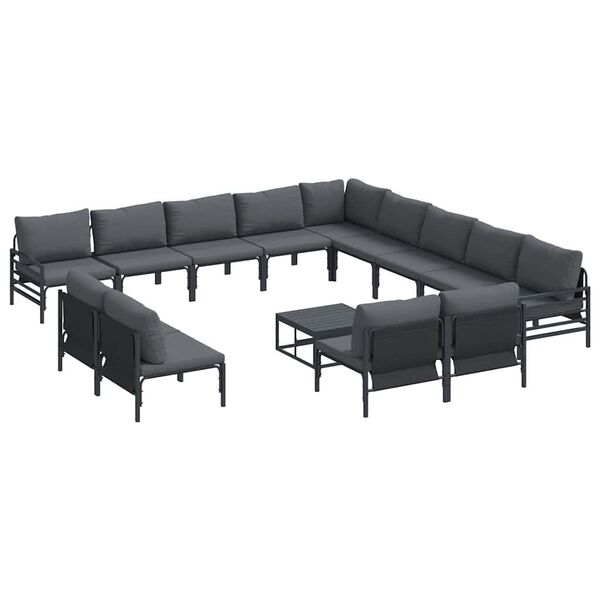 vidaXL Garden Sofa Set with Cushion 14 pcs Black Steel