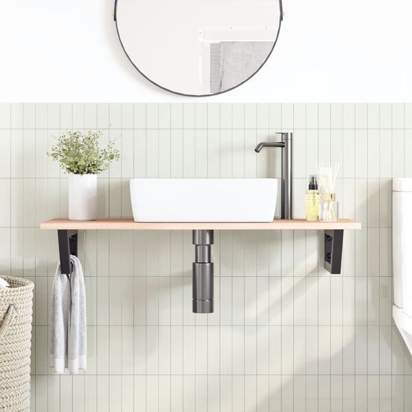 vidaXL Basin Shelf Wall Mounted Steel and Solid Wood Oak