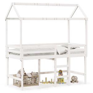 vidaXL Loft Bed with Ladder and Roof without Mattress White 90x190 cm Single