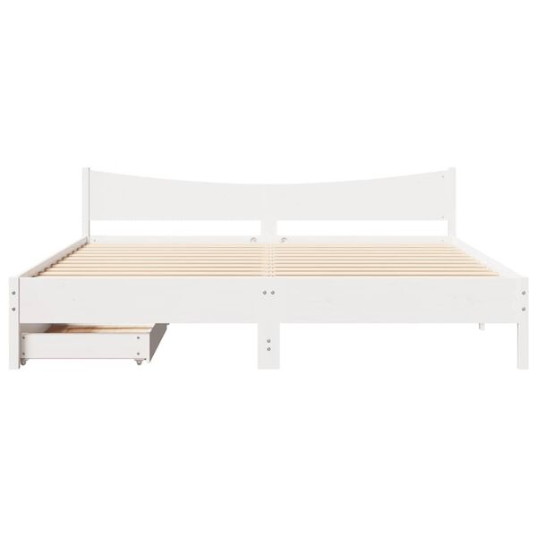 vidaXL Bed Frame with Drawers White 200x200 cm Solid Wood Pine