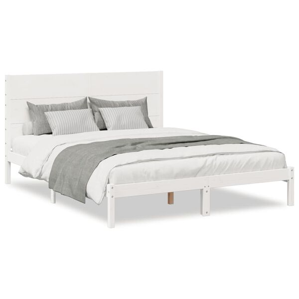vidaXL Extra Long Bed Frame without Mattress White 160x220 cm Solid Wood