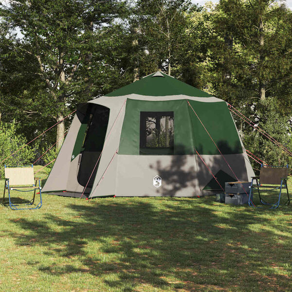 vidaXL Cabin Tent with Roof Green and White 405 x 405 x 273 cm