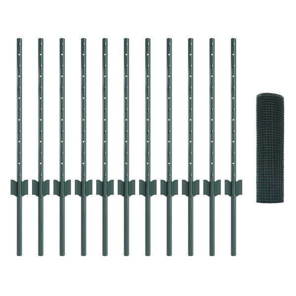 vidaXL Fence with Post Green 0.6 x 25 m Steel and PVC