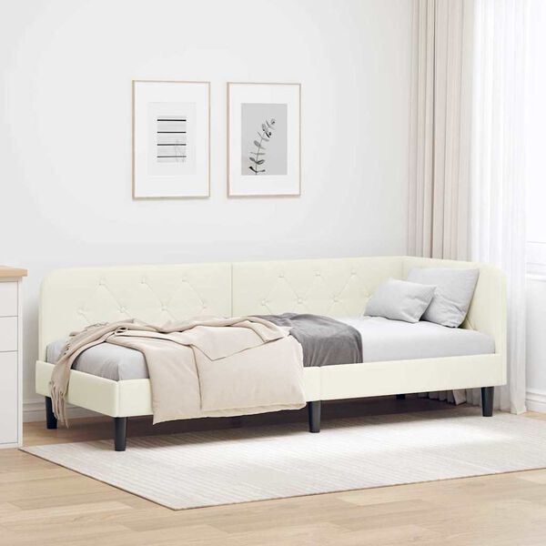 vidaXL Corner Bed Frame with Headboard Cream 80 x 200 cm Velvet