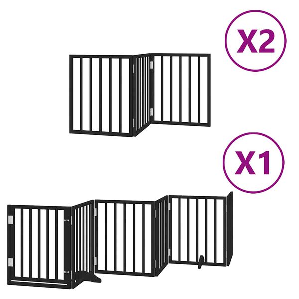 vidaXL Dog Gate with Door Foldable 12 Panels Black 600 cm Poplar Wood