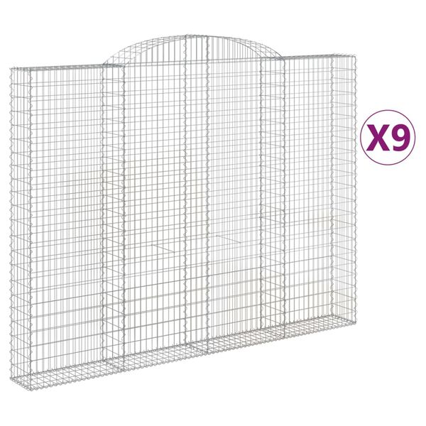 vidaXL Arched Gabion Baskets 9 pcs 300x30x220/240 cm Galvanised Iron