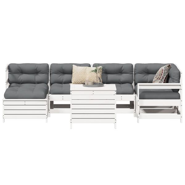 vidaXL 7 Piece Garden Sofa Set White Solid Wood Pine
