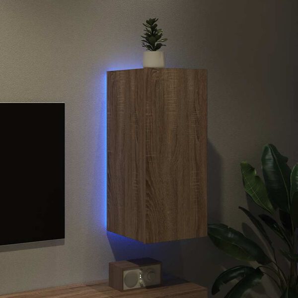vidaXL TV Wall Cabinet with LED Lights Sonoma Oak 30.5x35x70 cm