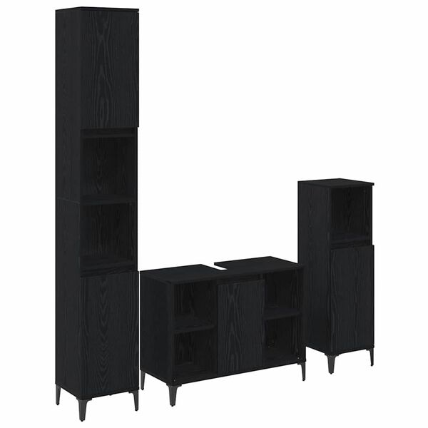 vidaXL Bathroom Furniture Set 3 pcs Black oak Engineered wood