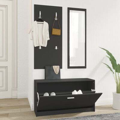 vidaXL 3-in-1 Shoe Cabinet Set Black Engineered Wood