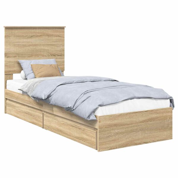 vidaXL Storage Bed with Drawer Sonoma Oak 75 x 190 cm Engineered Wood