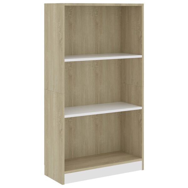 vidaXL 3-Tier Book Cabinet White&Sonoma Oak 60x24x109 cm Engineered Wood