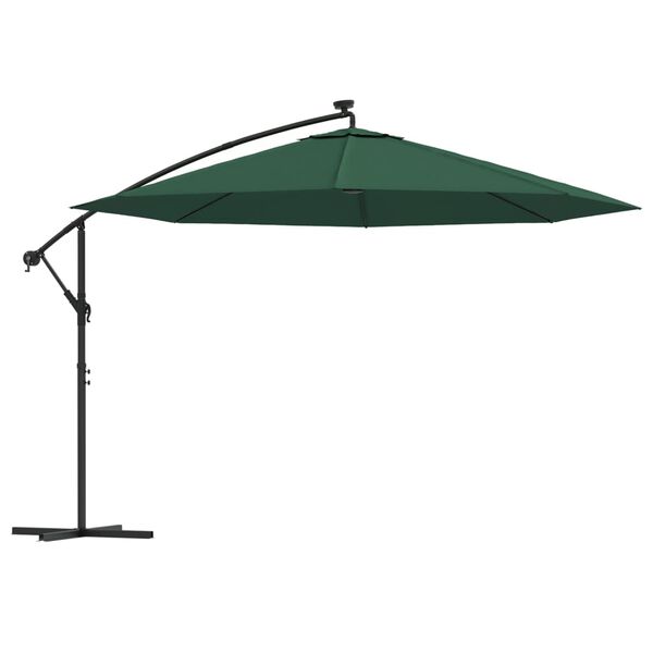 vidaXL Cantilever Garden Parasol with LED Lights and Metal Pole 350 cm Green