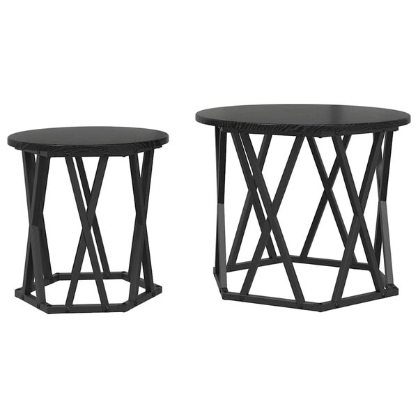 vidaXL Side Table 2 pcs Black Oak Engineered Wood and Steel