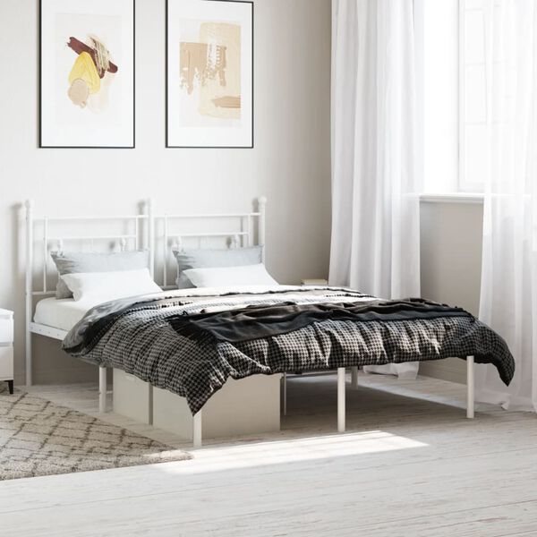 vidaXL Metal Bed Frame without Mattress with Headboard White 140x190cm