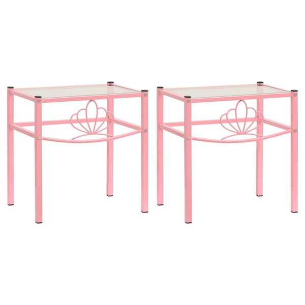 vidaXL Bedside Cabinets 2 pcs Pink and Transparent Metal and Glass