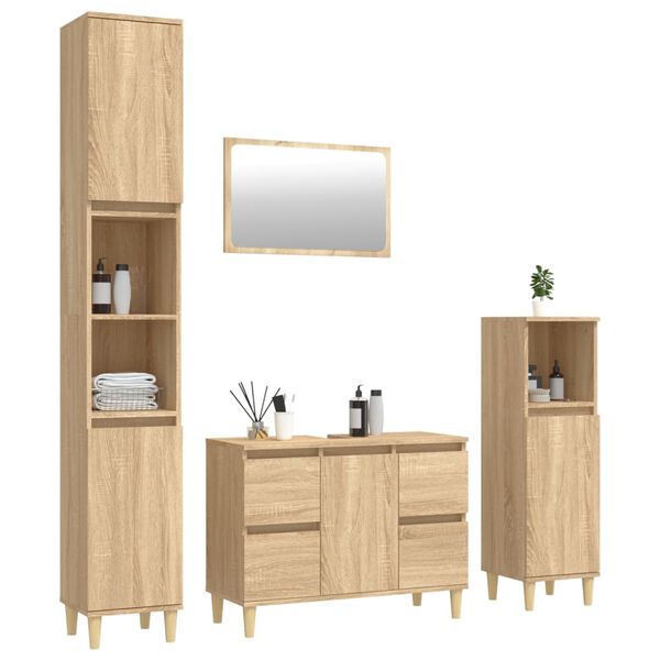 vidaXL 4 Piece Bathroom Furniture Set Sonoma Oak Engineered Wood