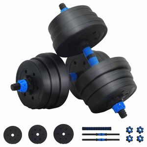 vidaXL 2-in-1 Dumbbell Set Black and Blue 121 x 19.5 x 19.5 cm