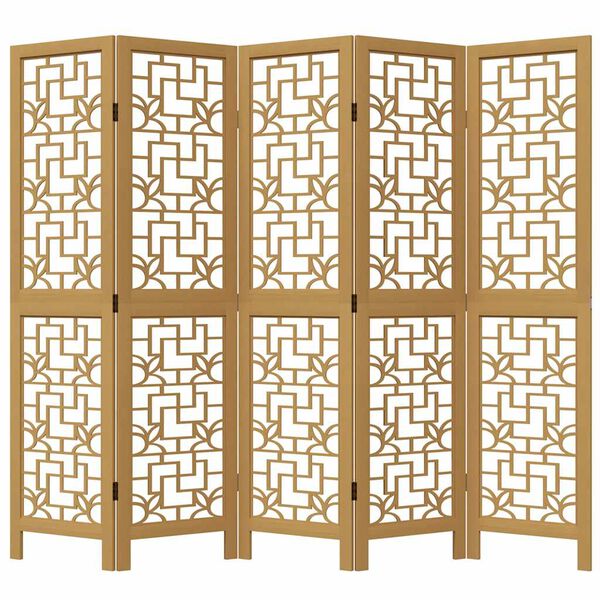 vidaXL Room Divider 5 Panels Brown Solid Wood Paulownia