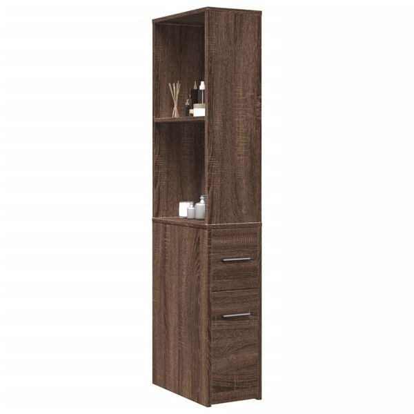 vidaXL Narrow Bathroom Cupboard with Wheels Brown Oak Engineered Wood