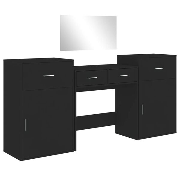 vidaXL 4 Piece Dressing Table Set Black Engineered Wood
