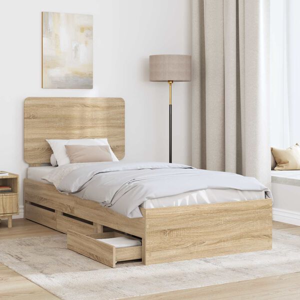 vidaXL Bed Frame with Drawer Sonoma Oak 75 x 190 cm Engineer Wood
