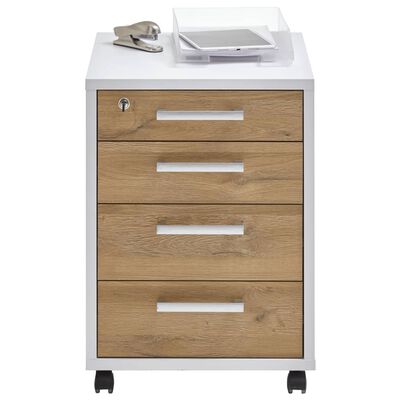 FMD Mobile Drawer Cabinet 48x49.5x65.5 cm White and Oak