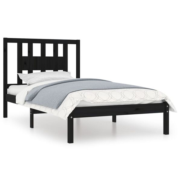 vidaXL Bed Frame without Mattress Black Solid Wood 100x200 cm (810011+818659)