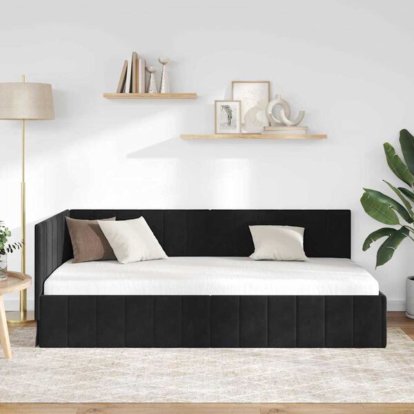 vidaXL Corner Bed Frame with Headboard Black 100 cm x 200 cm Velvet