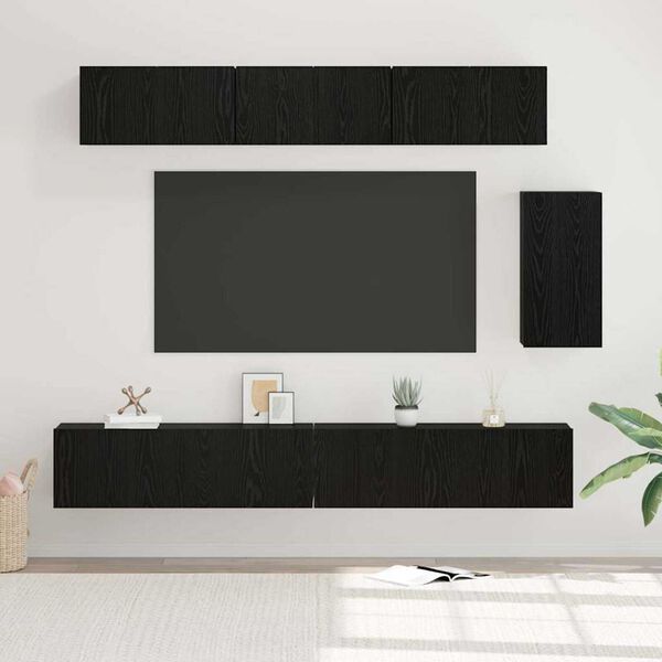 vidaXL TV Cabinet Set with Drawer 6 pcs Black Oak Engineered Wood