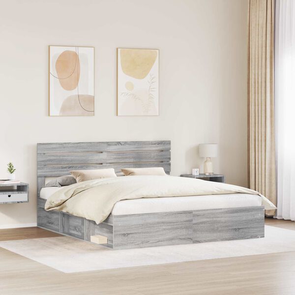 vidaXL Bed Frame Grey Sonoma 200 x 200 cm Solid Pine Wood