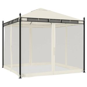 vidaXL Gazebo with Mesh Walls Cream 2.93x2.93 m Steel