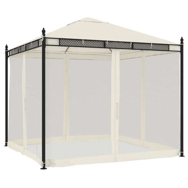 vidaXL Gazebo with Mesh Walls Cream 2.93x2.93 m Steel