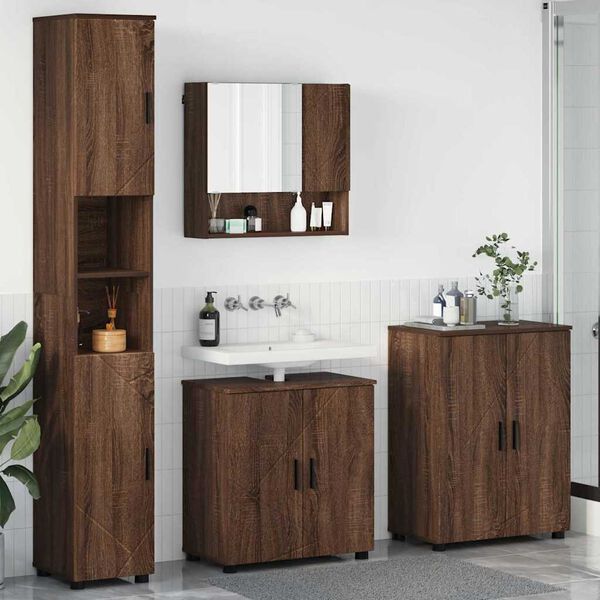 vidaXL Bathroom Furniture Set 4 pcs Brown Oak Engineered wood & Metal