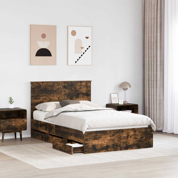 vidaXL Bed Frame with Drawer Smoked Oak 120 x 200 cm Engineer Wood