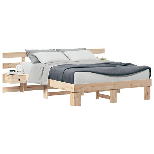 vidaXL Bed Frame with Headboard Brown 150 x 200 cm Solid Pine Wood