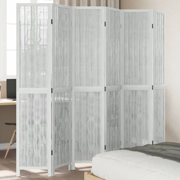vidaXL Room Divider 6 Panels White Solid Wood Paulownia