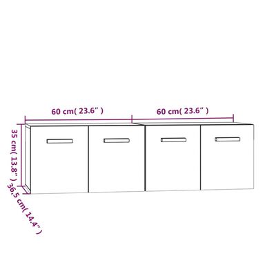 vidaXL Wall Cabinets 2 pcs High Gloss White 60x36.5x35 cm Engineered Wood