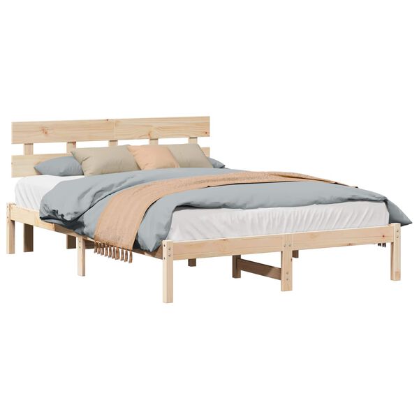 vidaXL Bed Frame with Headboard Brown 140 x 200 cm Solid Pine wood